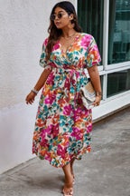 Plus Size Floral Print Cross Belt Fit Dress | Mixtshop LLC