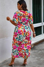 Plus Size Floral Print Cross Belt Fit Dress | Mixtshop LLC