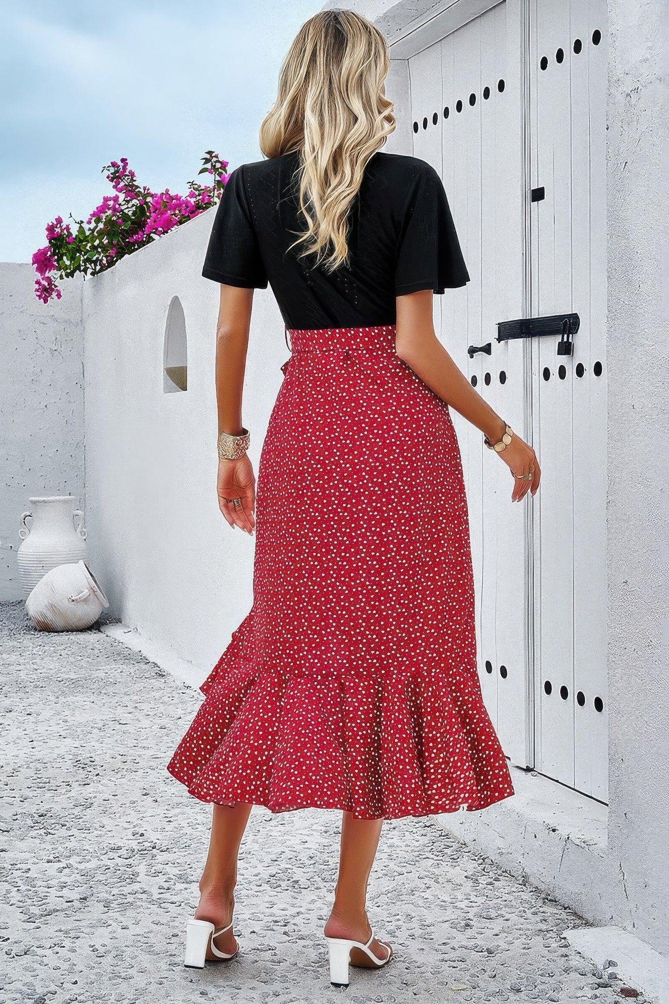 Cross Color Block Lace V Neck Belt Print Dress | Mixtshop LLC