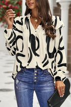 Floral V Neck Button Ruffle Long Sleeve Top | Mixtshop LLC