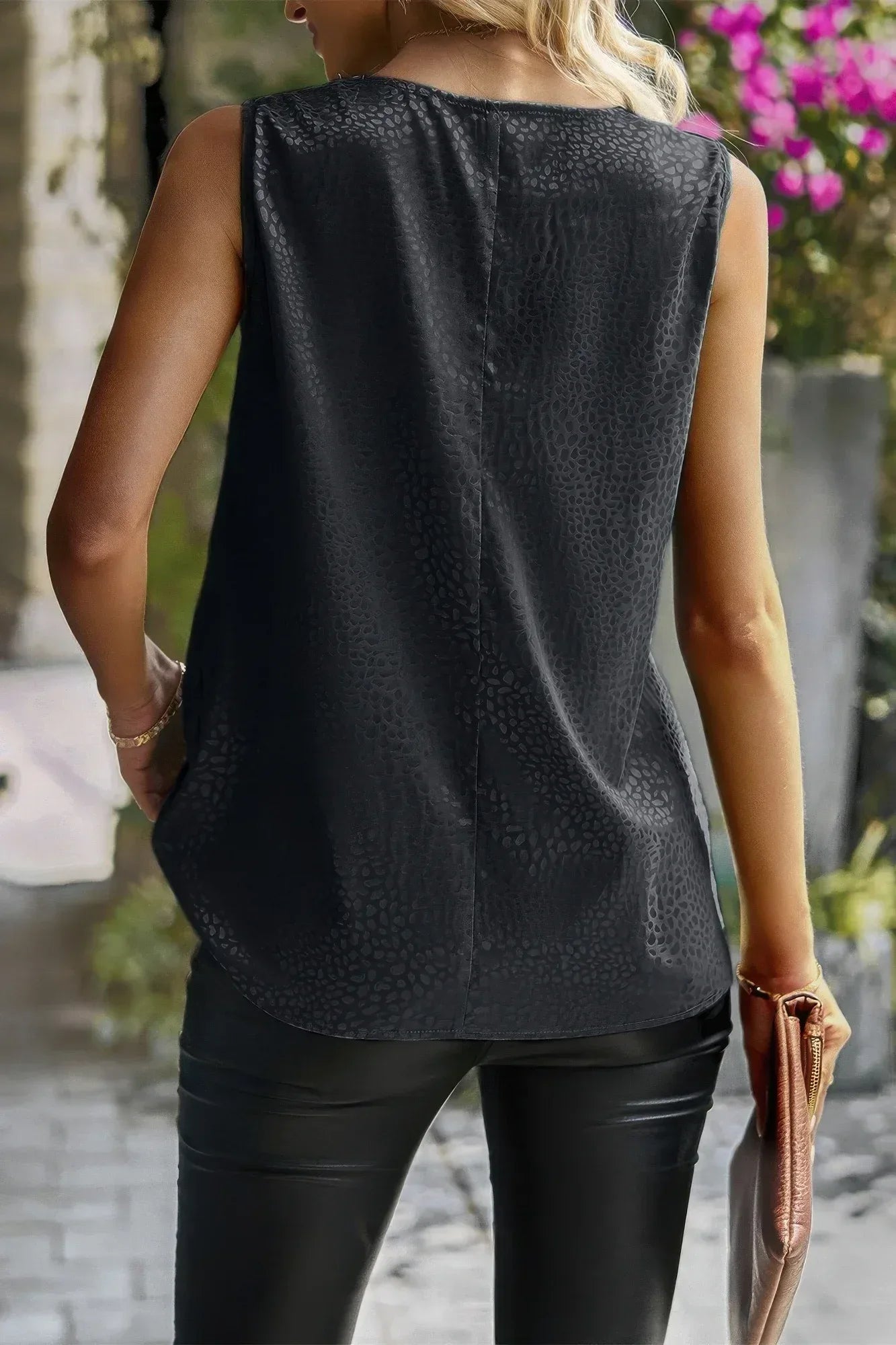 Animal Print Scarf Collar Sleeveless Loose Top | Mixtshop LLC