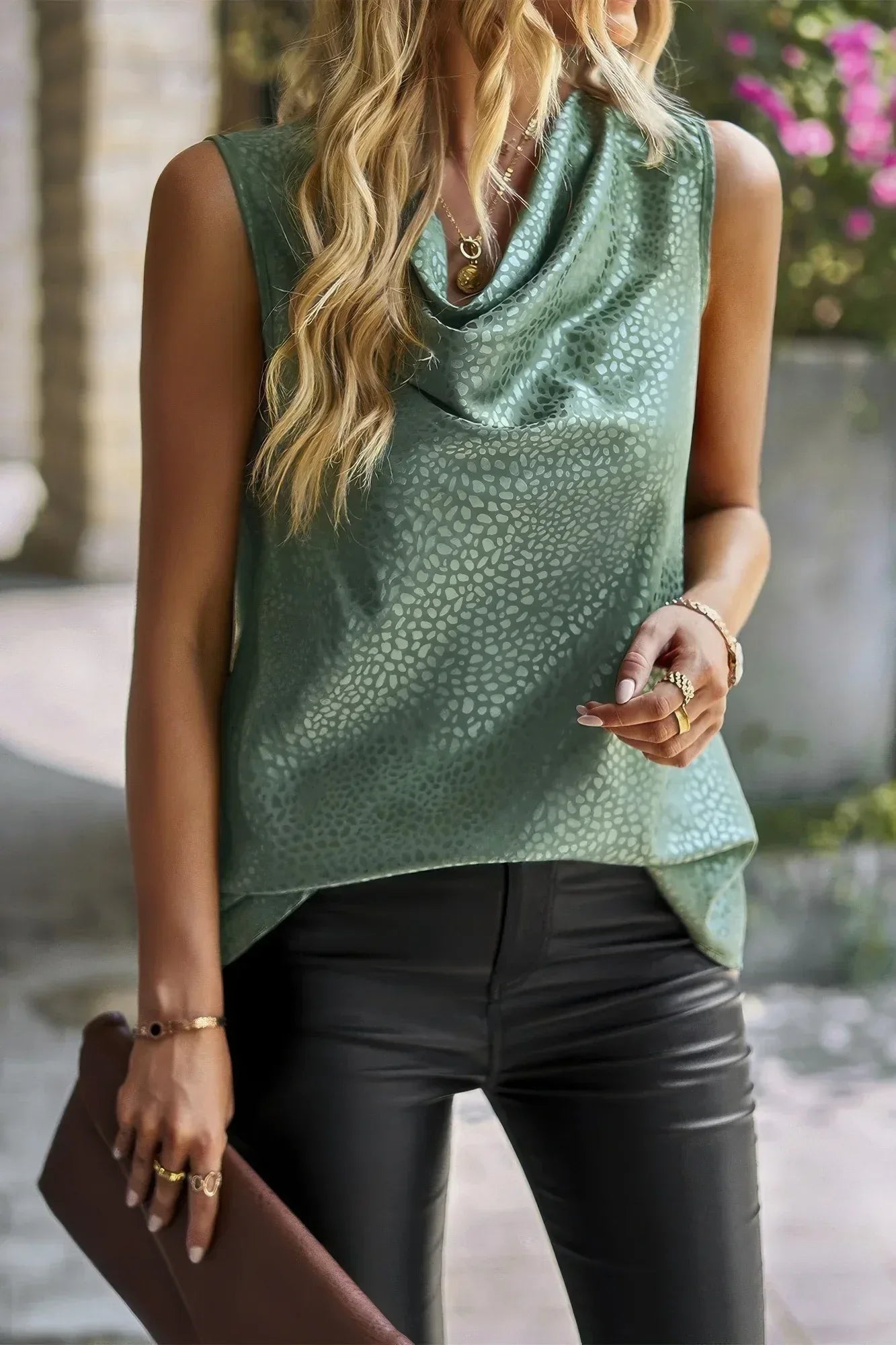 Animal Print Scarf Collar Sleeveless Loose Top | Mixtshop LLC