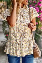 Ruffle Frill Trim Mock Neck Short Sleeve Shirt | Mixtshop LLC