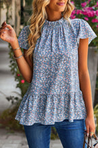 Ruffle Frill Trim Mock Neck Short Sleeve Shirt | Mixtshop LLC