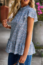 Ruffle Frill Trim Mock Neck Short Sleeve Shirt | Mixtshop LLC