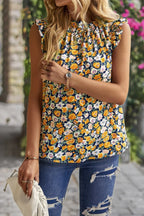 Boho Floral Sleeveless Loose Fit Collar Top | Mixtshop LLC