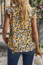 Boho Floral Sleeveless Loose Fit Collar Top | Mixtshop LLC