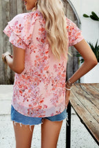 Floral Printed Mock Neck Ruffle Sleeve Loose Blouse | Mixtshop LLC