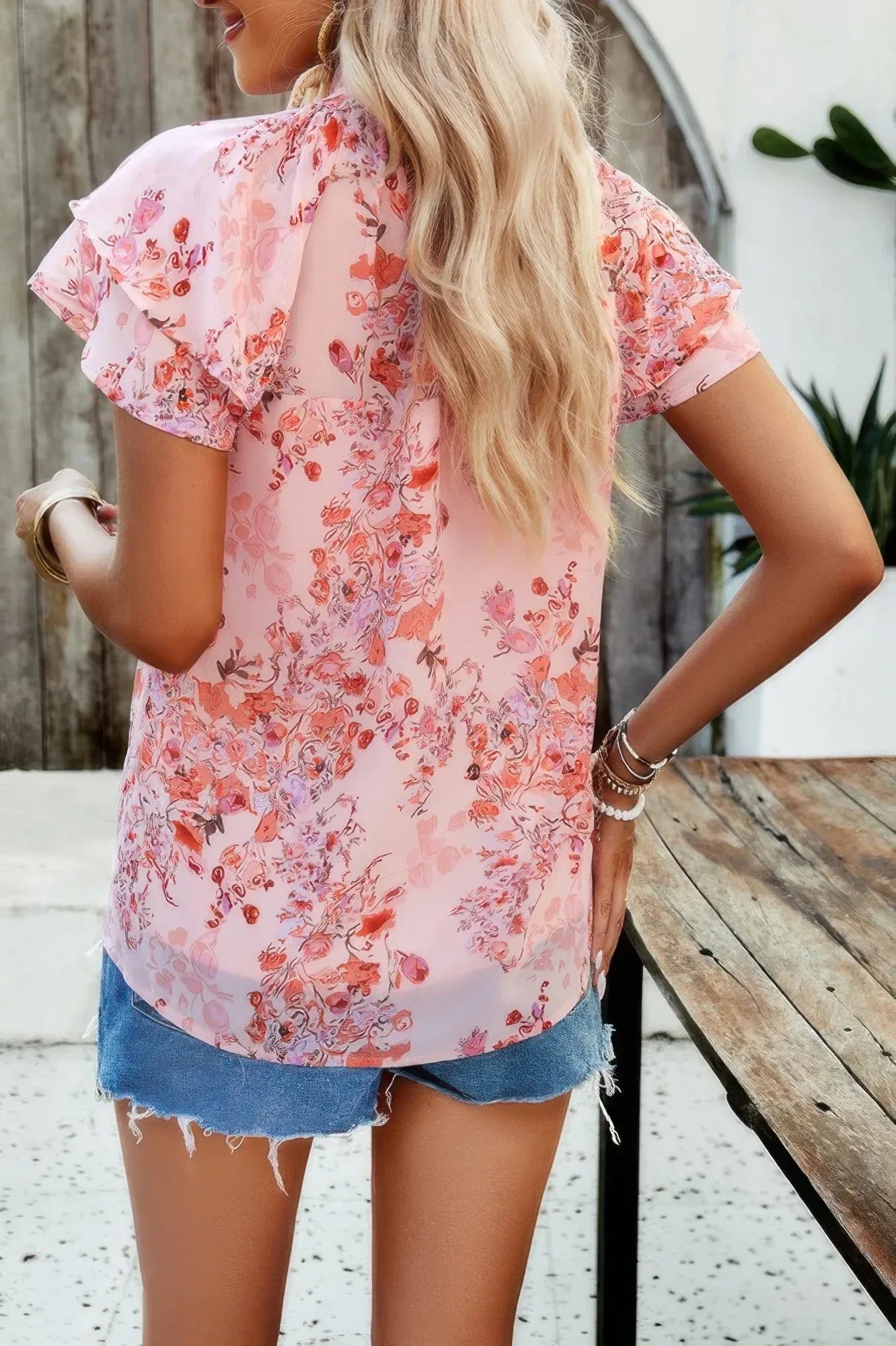 Floral Printed Mock Neck Ruffle Sleeve Loose Blouse | Mixtshop LLC
