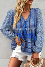 Tie Neck Boho Floral Tunics Long Sleeve Shirt | Mixtshop LLC