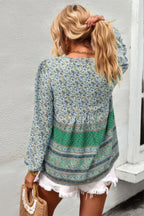 Tie Neck Boho Floral Tunics Long Sleeve Shirt | Mixtshop LLC