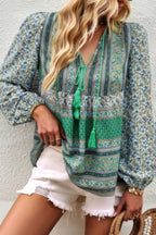 Tie Neck Boho Floral Tunics Long Sleeve Shirt | Mixtshop LLC
