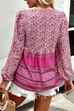 Tie Neck Boho Floral Tunics Long Sleeve Shirt | Mixtshop LLC