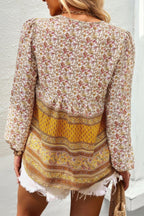 Tie Neck Boho Floral Tunics Long Sleeve Shirt | Mixtshop LLC