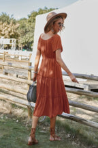 Button V Neck Tiered Short Sleeve Midi Dress | Mixtshop LLC