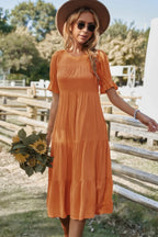 Flowy Pleated Short Sleeve Solid Midi Dress | Mixtshop LLC