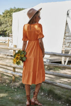 Flowy Pleated Short Sleeve Solid Midi Dress | Mixtshop LLC