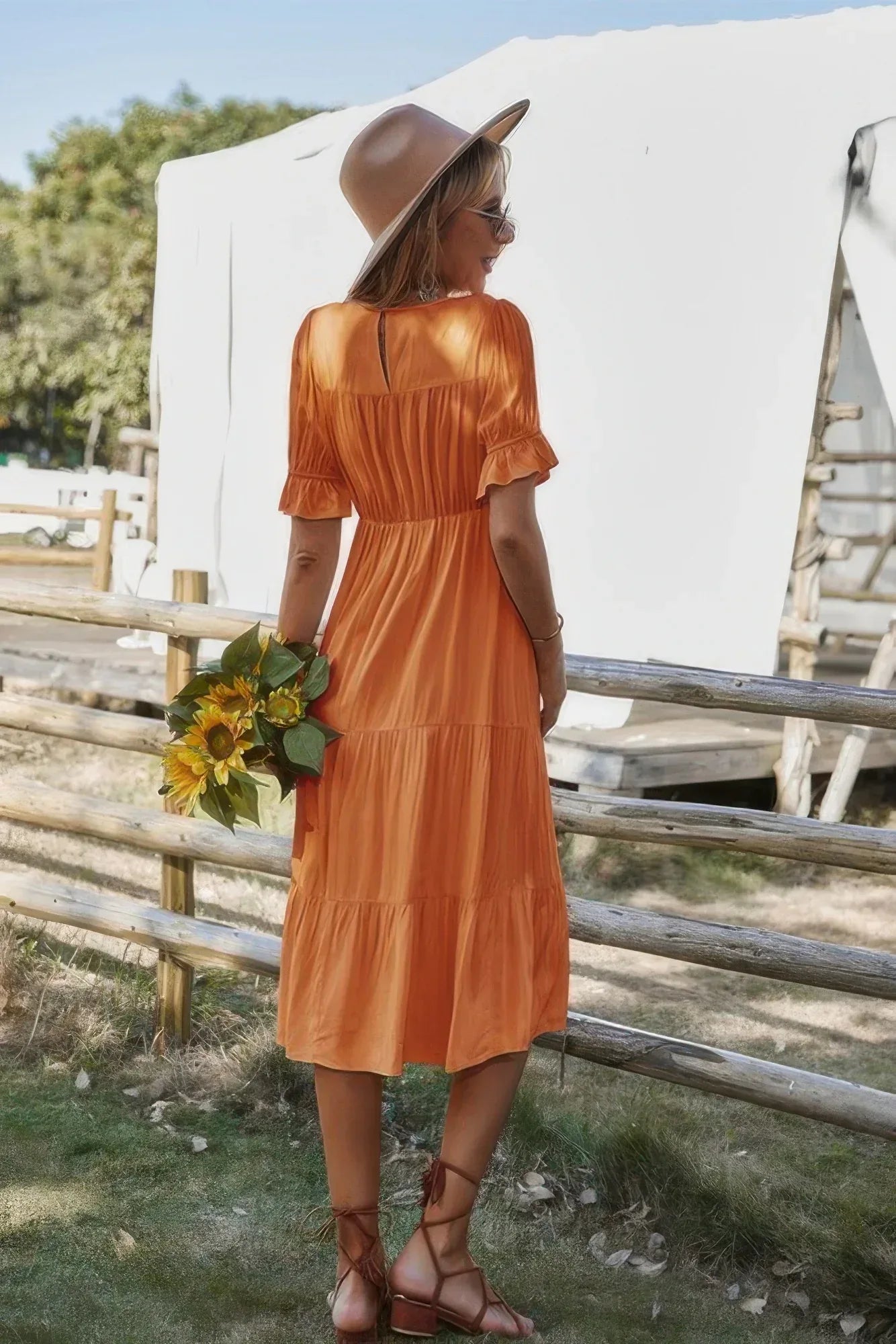 Flowy Pleated Short Sleeve Solid Midi Dress | Mixtshop LLC