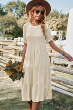 Flowy Pleated Short Sleeve Solid Midi Dress | Mixtshop LLC