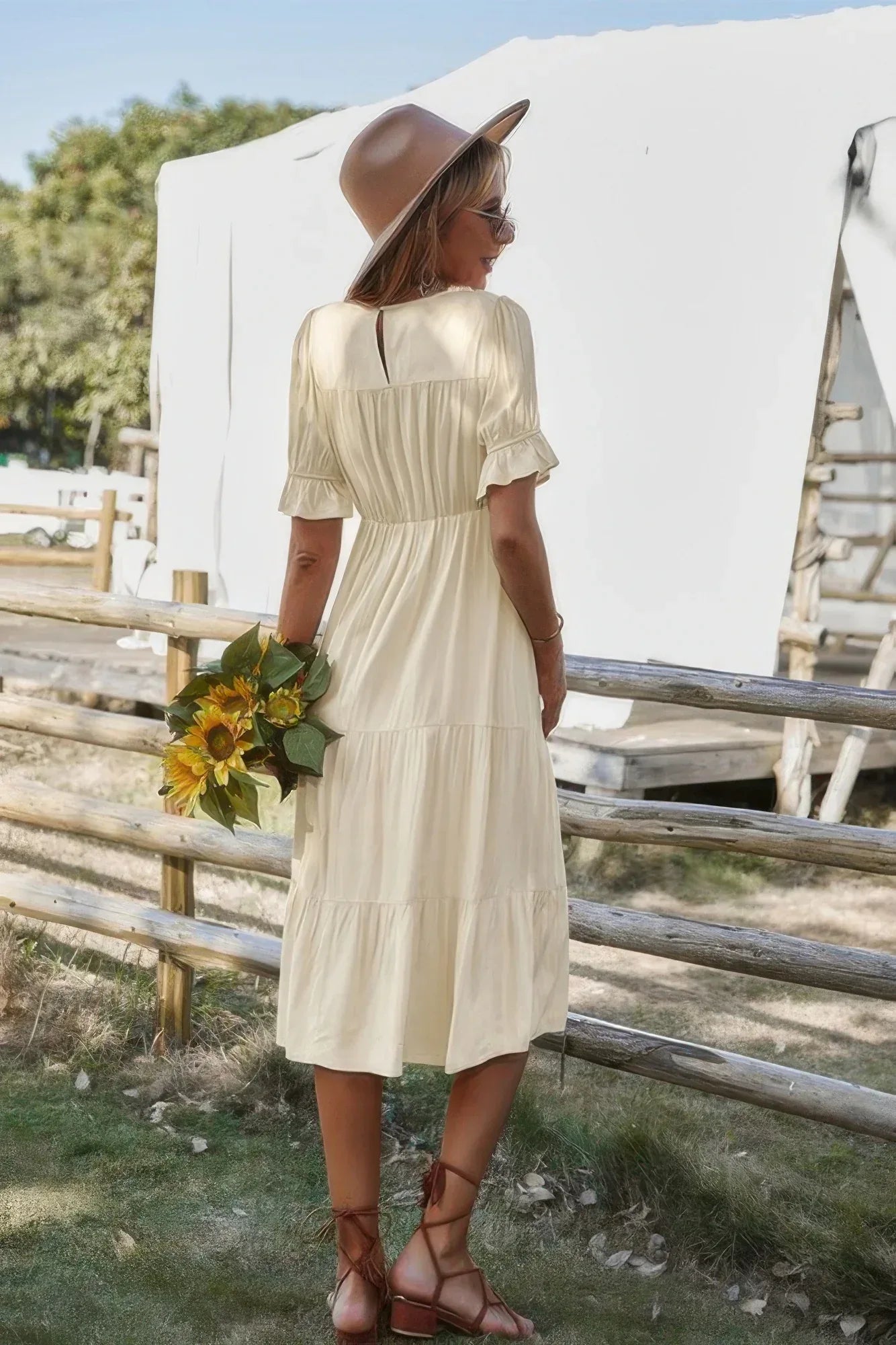 Flowy Pleated Short Sleeve Solid Midi Dress | Mixtshop LLC