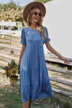Flowy Pleated Short Sleeve Solid Midi Dress | Mixtshop LLC