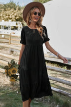 Flowy Pleated Short Sleeve Solid Midi Dress | Mixtshop LLC