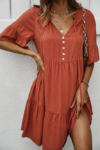 V Neck Flounce Sleeve Ruffle Hem Tie Neck Dress | Mixtshop LLC