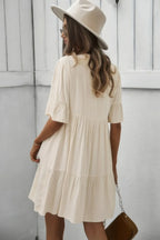 V Neck Flounce Sleeve Ruffle Hem Tie Neck Dress | Mixtshop LLC