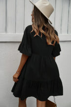 V Neck Flounce Sleeve Ruffle Hem Tie Neck Dress | Mixtshop LLC
