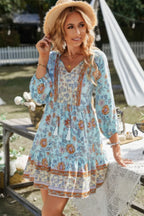 Floral Printed Button Down V Neck Long Sleeve Dress | Mixtshop LLC