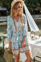 Floral Printed Button Down V Neck Long Sleeve Dress | Mixtshop LLC