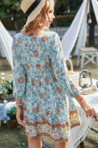 Floral Printed Button Down V Neck Long Sleeve Dress | Mixtshop LLC