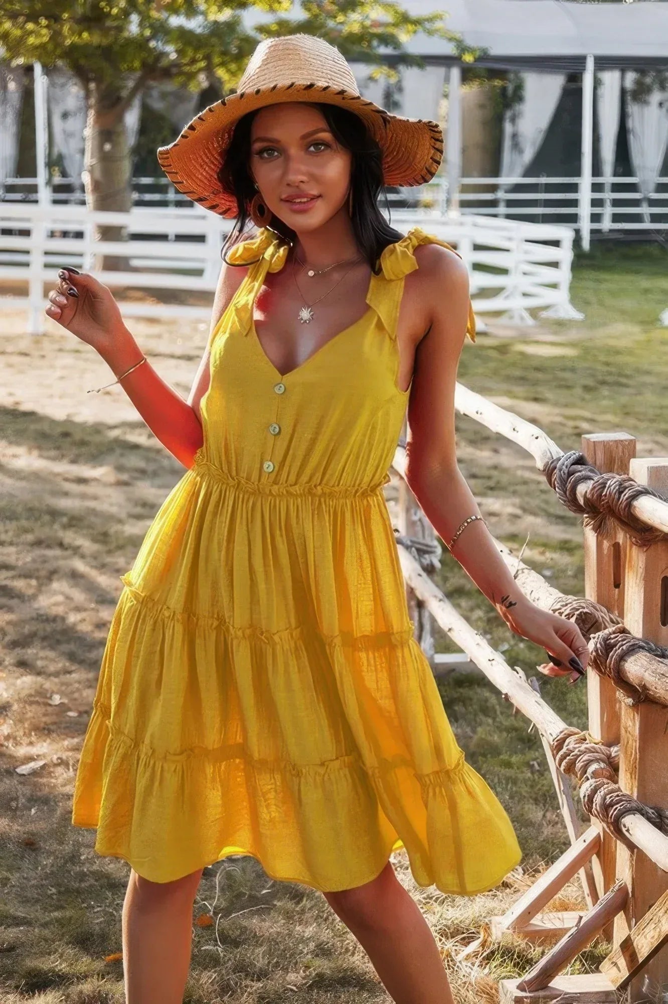 Sleeveless Button Ruffle Dress Swing Pleated Dress | Mixtshop LLC