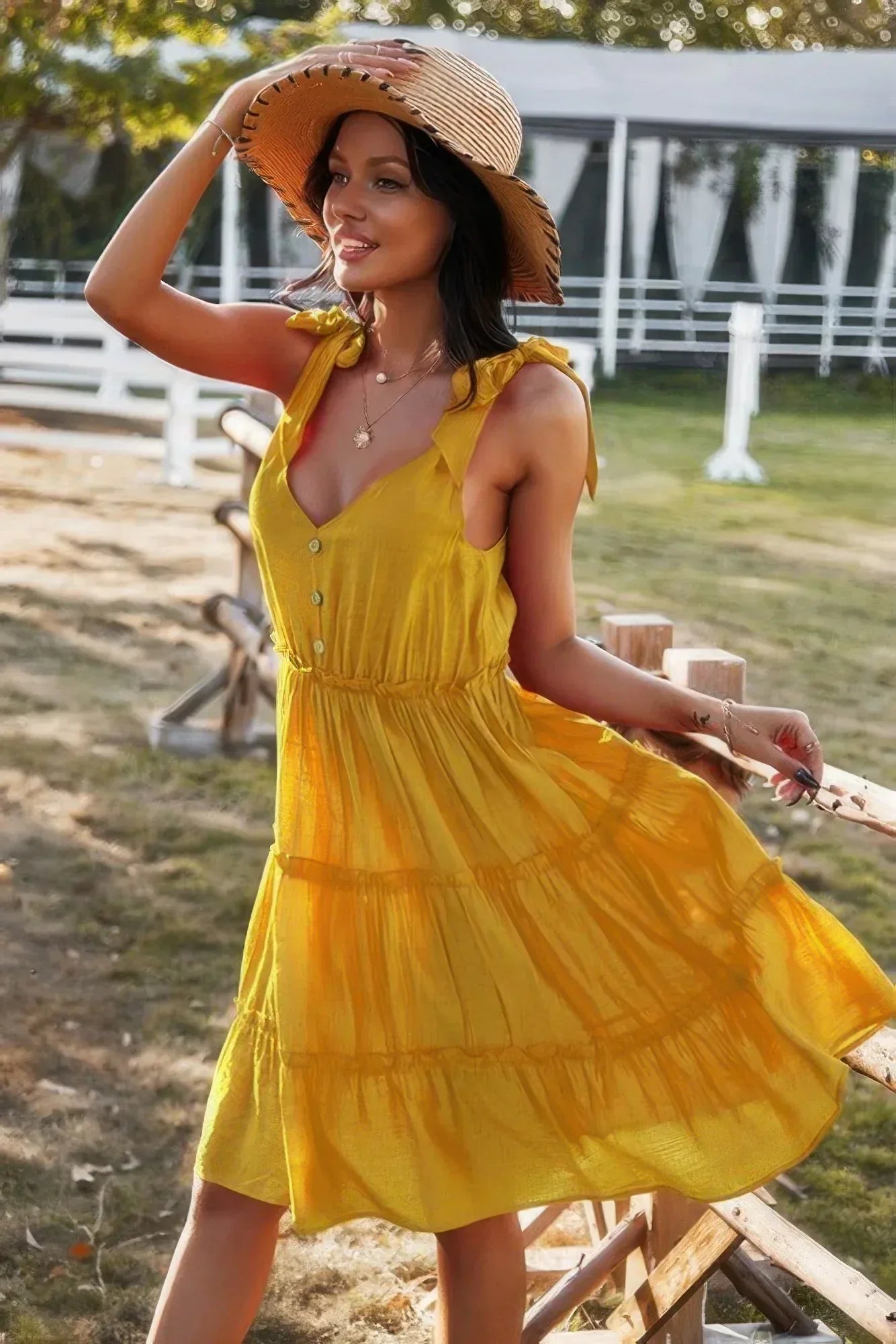 Sleeveless Button Ruffle Dress Swing Pleated Dress | Mixtshop LLC