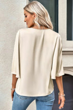 Solid V Neck Satin High Low Hem Blouse | Mixtshop LLC