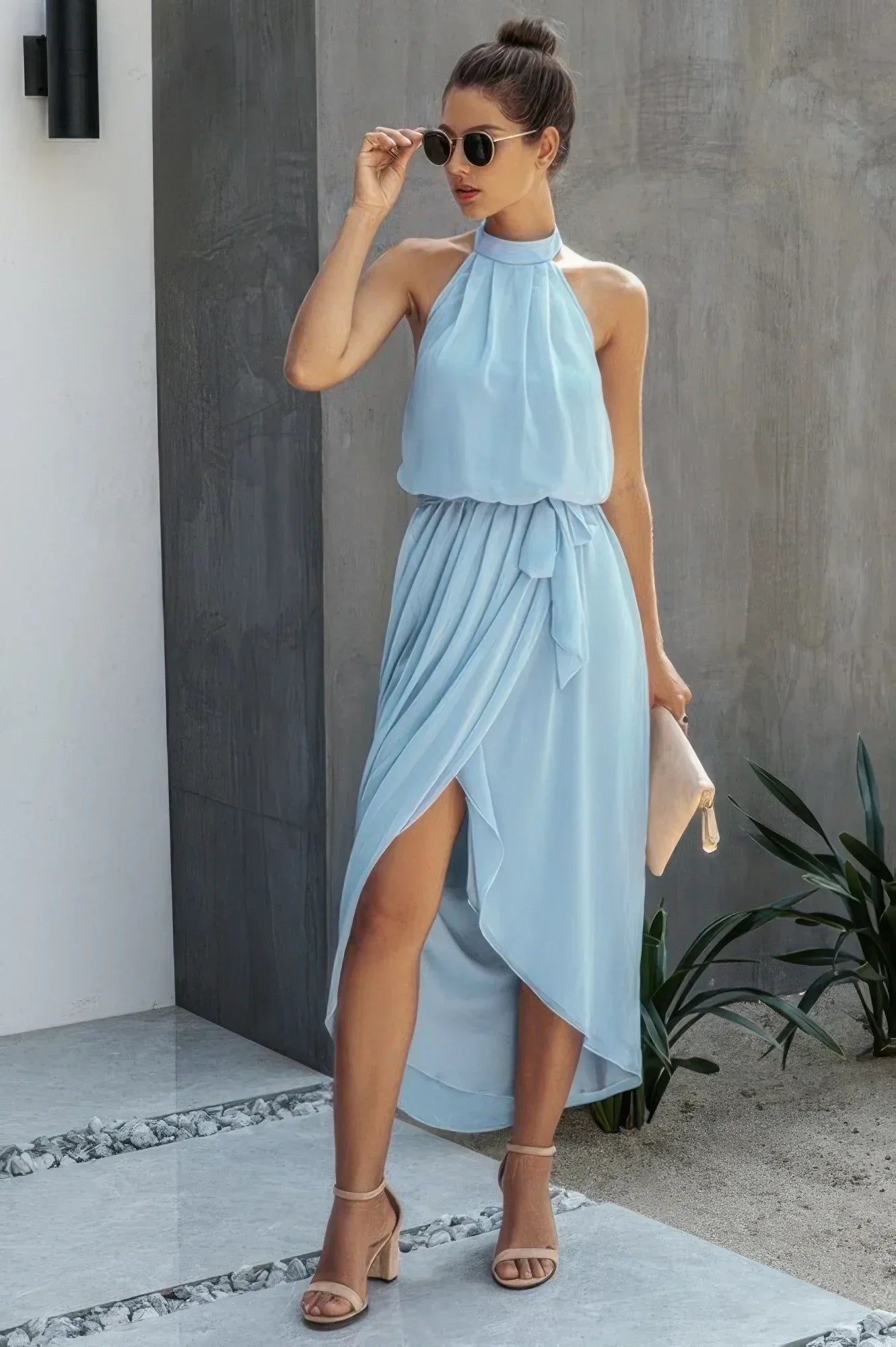 Halter Neck Empire Waist Spilt Dress Secondary image