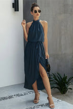 Halter Neck Empire Waist Spilt Dress | Mixtshop LLC