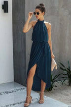 Halter Neck Empire Waist Spilt Dress | Mixtshop LLC