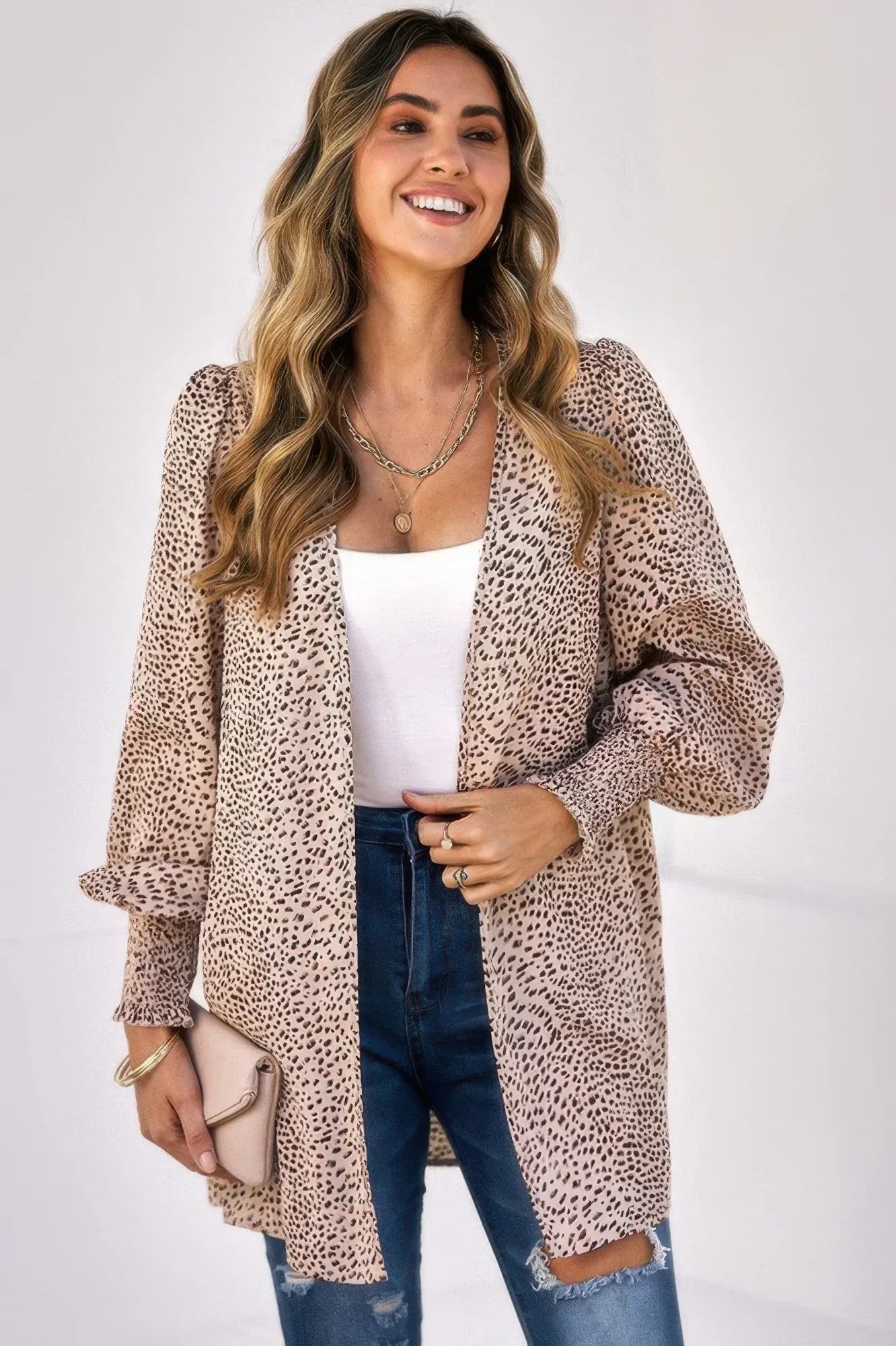 Allover Print Shirred Cuff Lantern Sleeve Kimono Secondary image
