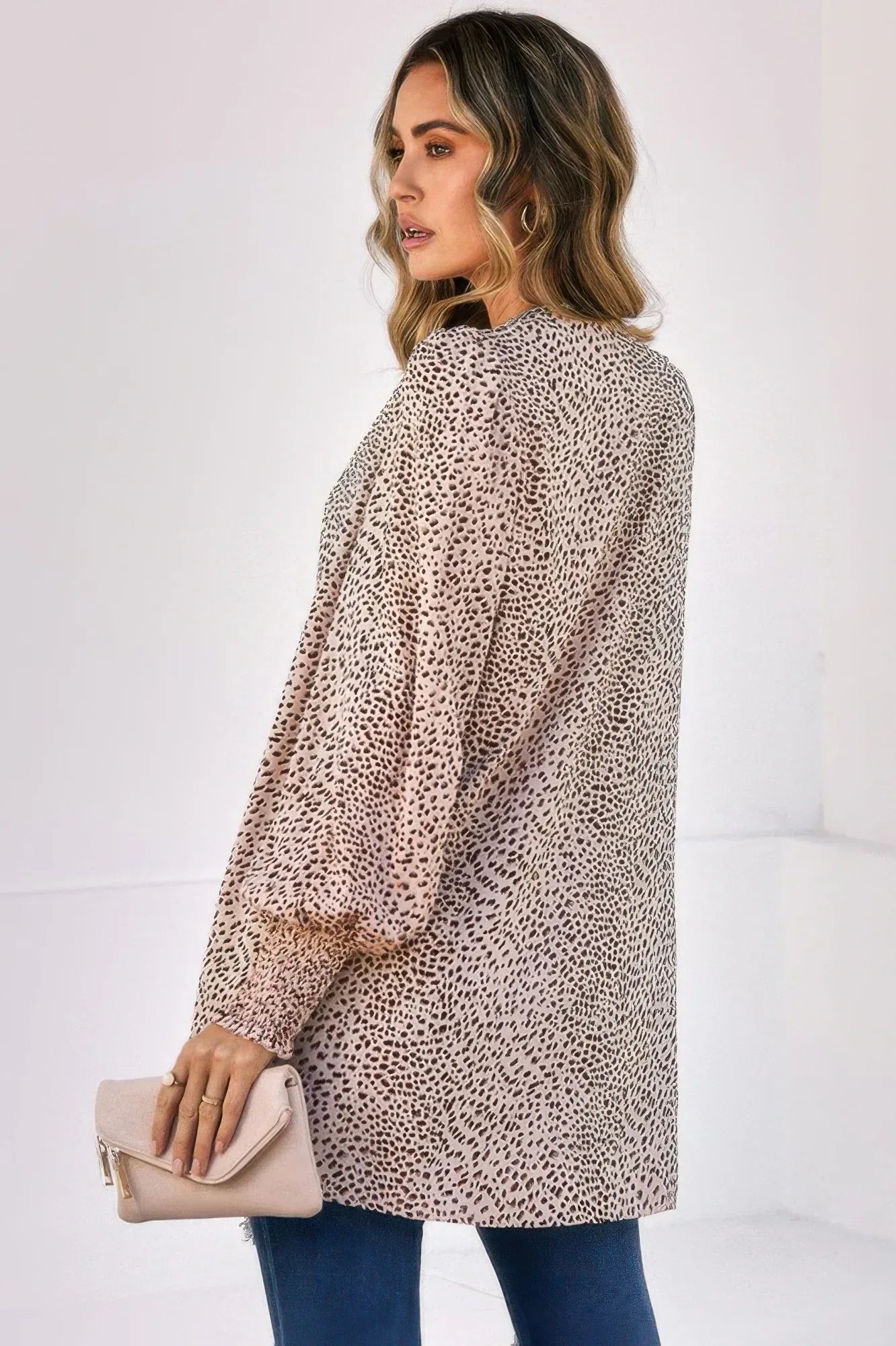 Allover Print Shirred Cuff Lantern Sleeve Kimono | Mixtshop LLC