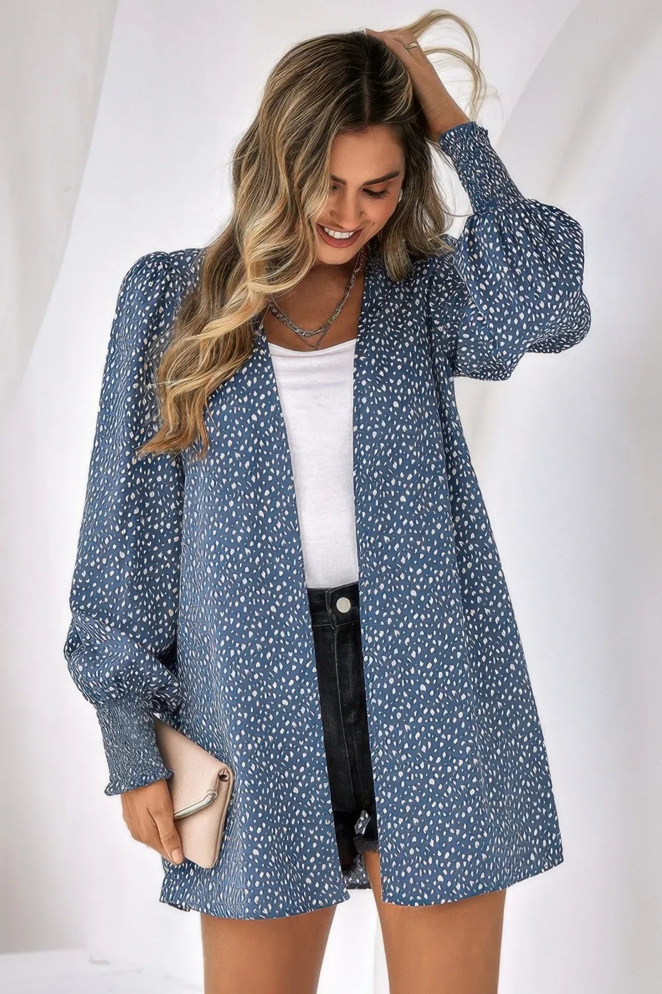 Allover Print Shirred Cuff Lantern Sleeve Kimono | Mixtshop LLC
