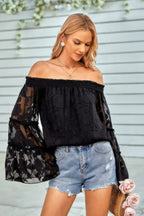Solid Off Shoulder Flared Sleeve Flowy Blouse | Mixtshop LLC