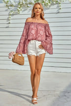 Solid Off Shoulder Flared Sleeve Flowy Blouse | Mixtshop LLC