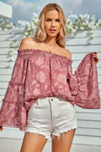 Solid Off Shoulder Flared Sleeve Flowy Blouse | Mixtshop LLC