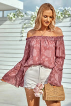 Solid Off Shoulder Flared Sleeve Flowy Blouse | Mixtshop LLC