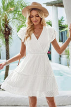 V Neck Hollow Pleated A Line Short Dress | Mixtshop LLC
