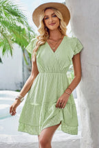 V Neck Hollow Pleated A Line Short Dress | Mixtshop LLC