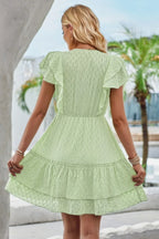 V Neck Hollow Pleated A Line Short Dress | Mixtshop LLC