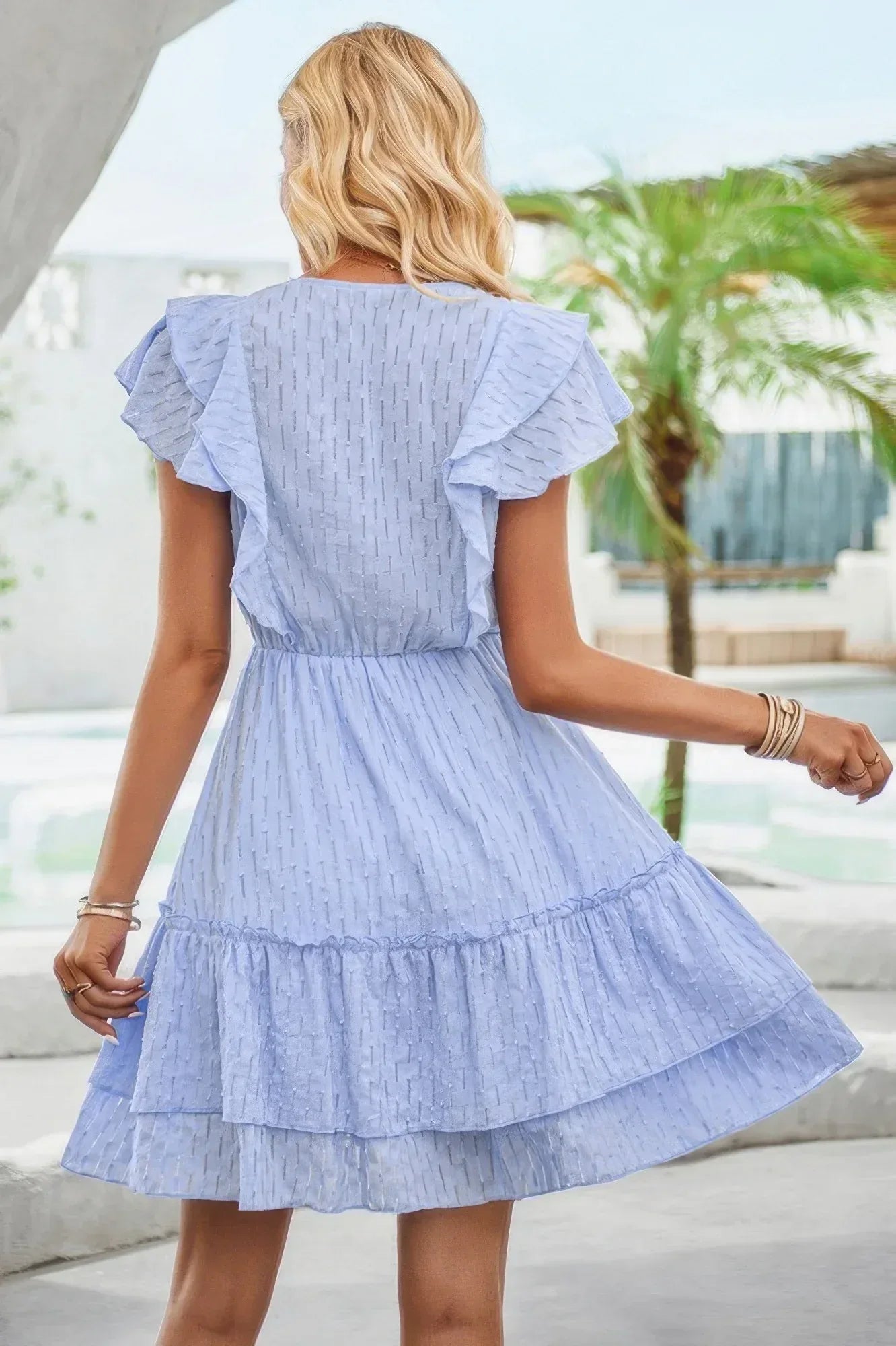 V Neck Hollow Pleated A Line Short Dress | Mixtshop LLC