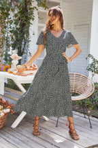 V Neck Short Sleeve Flower Print Dress | Mixtshop LLC